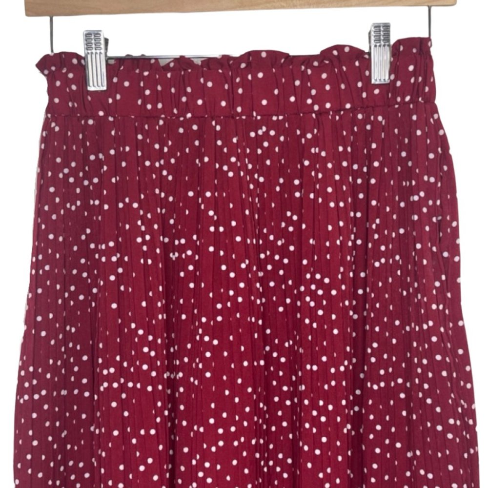 EXLURA | Womens High Waist Red and White Polka Dot Casual Midi Skirt | Size S - Picture 3 of 7